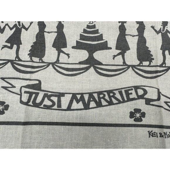 Kitchen Dish Towel Hand Printed Original Design Gray Just Married Kei & Molly - Picture 4 of 12